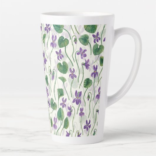 Watercolor violets on off white カフェラテマグ (右)