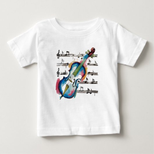Watercolor Violin Baby Jersey T-Shirt ベビーTシャツ (正面)