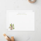 Watercolor Violin & Greenery Personalized ノートカード (正面/裏面インサイチュ)