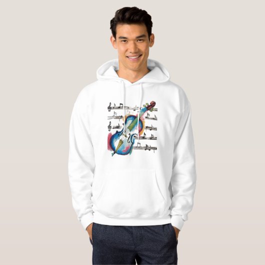 Watercolor Violin Men's Basic Hoodie パーカ (正面フル)