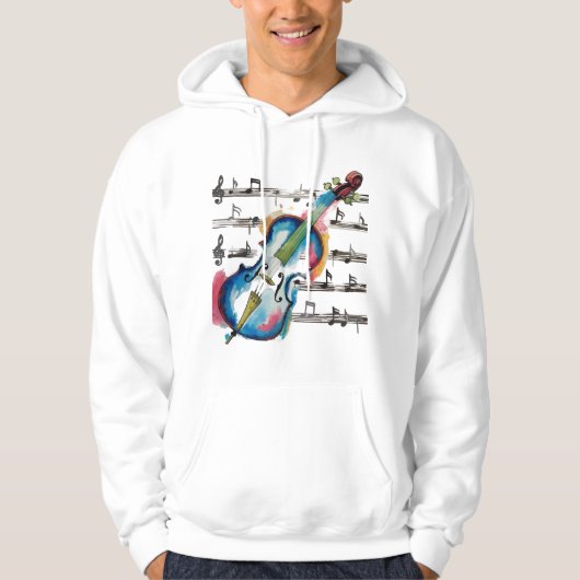 Watercolor Violin Men's Basic Hoodie パーカ (正面)
