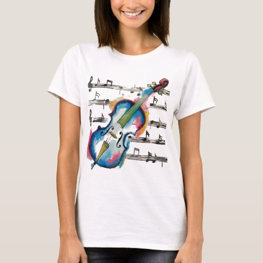 Watercolor Violin Women's Basic Tシャツ (正面)
