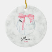 Watercolor Volleyball and Preppy Pink Coquette Bow セラミックオーナメント (正面)