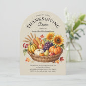 Watercolor Warm Autumn Harvest Basket Thanksgiving 招待状 (スタンド正面)