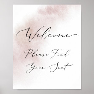 Watercolor Wash Blush Please Find Your Seat Sign ポスター