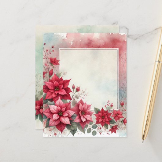 Watercolor Washed Poinsettia Frame Scrapbook Paper (正面/裏面インサイチュ)