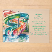 Watercolor Waterslide Kids Birthday Party アクリル招待状 (正面)