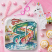 Watercolor Waterslide Kids Birthday Party ペーパープレート (パーティー)