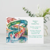 Watercolor Waterslide Kids Birthday Party 招待状 (スタンド正面)