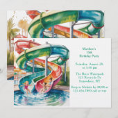 Watercolor Waterslide Kids Birthday Party 招待状 (正面/裏面)