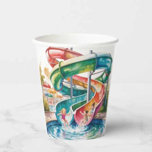Watercolor Waterslide Kids Birthday Party 紙コップ (正面)