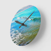 Watercolor Waves  ラウンド壁時計 (傾斜)