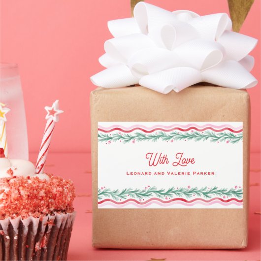 Watercolor Wavy Holiday Garland Frame 長方形シール (パーティー)