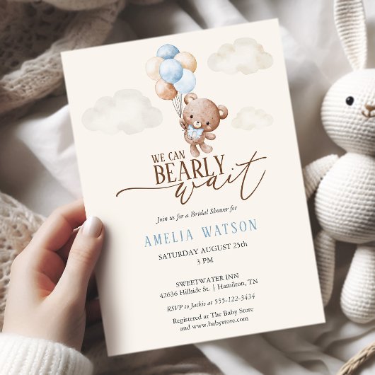  Watercolor We Can Bearly Wait Baby Boy Shower  招待状