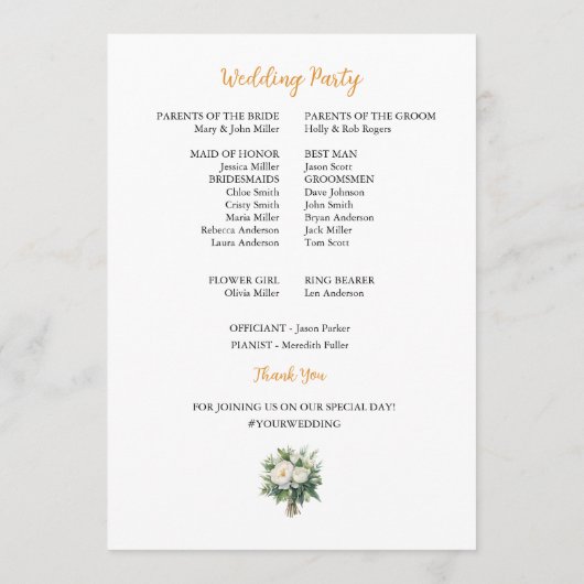 Watercolor Wedding day Timeline Flat Program プログラム (裏面)