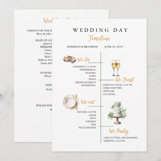 Watercolor Wedding day Timeline Flat Program プログラム (正面/裏面)