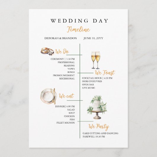Watercolor Wedding day Timeline Flat Program プログラム (正面)