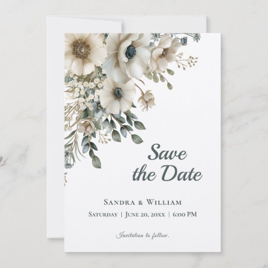 Watercolor Wedding Flowers Save the Date 招待状 (正面)
