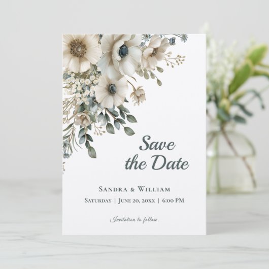 Watercolor Wedding Flowers Save the Date 招待状 (スタンド正面)