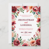 Watercolor Wedding Invitation Burgundy Floral 招待状 (正面)
