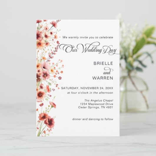 Watercolor Wedding Invitation Wild Flowers 招待状 (スタンド正面)