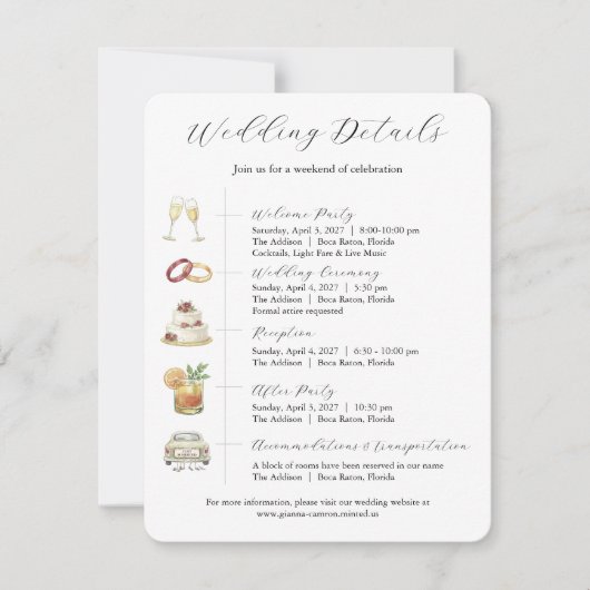 Watercolor Wedding Invitations Details Card 招待状 (正面)