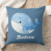 Watercolor Whale Throw Pillow クッション (ブランケット)