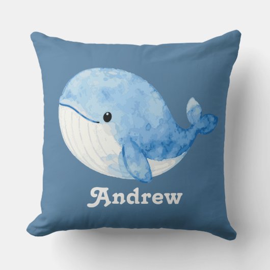 Watercolor Whale Throw Pillow クッション (正面)