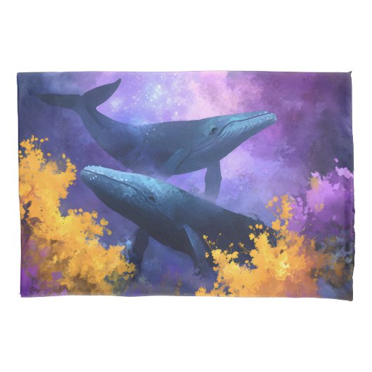 Watercolor Whales Abstract Ocean Garden 枕カバー (正面)