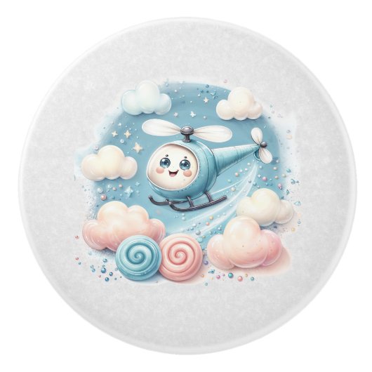 Watercolor Whimsical Airplane セラミックノブ (正面)