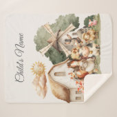 Watercolor Whimsical Farm Animals シェルパブランケット (正面(横))