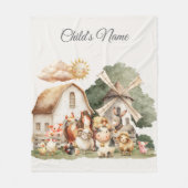 Watercolor Whimsical Farm Animals フリースブランケット (正面)