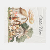 Watercolor Whimsical Farm Animals フリースブランケット (正面(横))