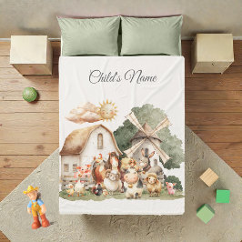 Watercolor Whimsical Farm Animals フリースブランケット