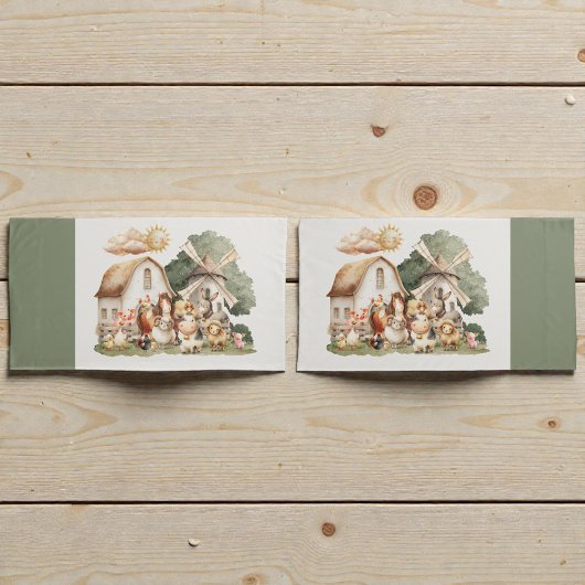 Watercolor Whimsical Farm Animals 枕カバー