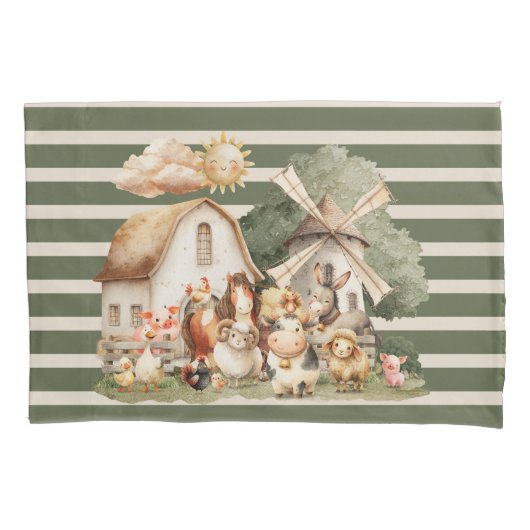 Watercolor Whimsical Farm Animals 枕カバー (正面左)