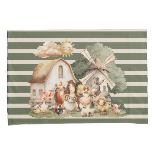 Watercolor Whimsical Farm Animals 枕カバー (正面右)