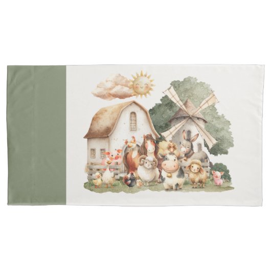 Watercolor Whimsical Farm Animals 枕カバー (正面左)