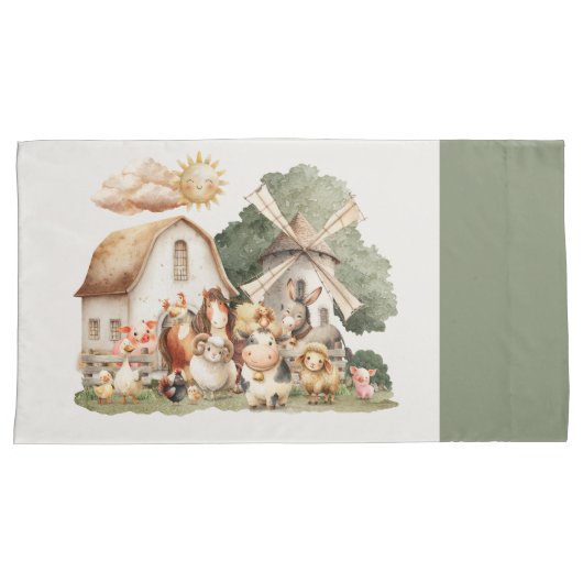 Watercolor Whimsical Farm Animals 枕カバー (正面右)