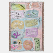 Watercolor Whimsical Flowery Doodle Throw Blanket スローブランケット (正面縦)