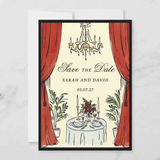Watercolor Whimsical Glamour Save the Date 招待状 (正面)