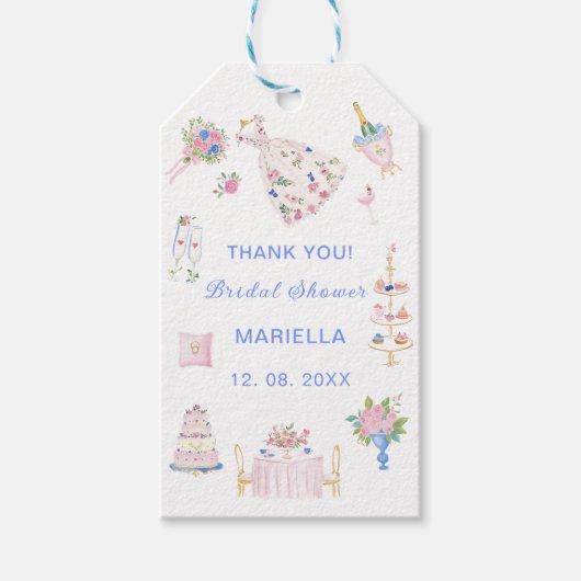   Watercolor whimsical hand drawn bridal shower ギフトタグ (正面)