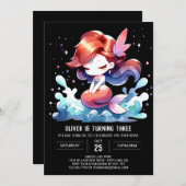 Watercolor Whimsical Mermaid Birthday 招待状 (正面/裏面)