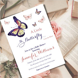 Watercolor Whimsical Purple Butterfly Baby Shower 招待状