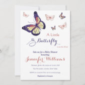 Watercolor Whimsical Purple Butterfly Baby Shower 招待状 (正面)