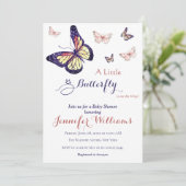 Watercolor Whimsical Purple Butterfly Baby Shower 招待状 (スタンド正面)