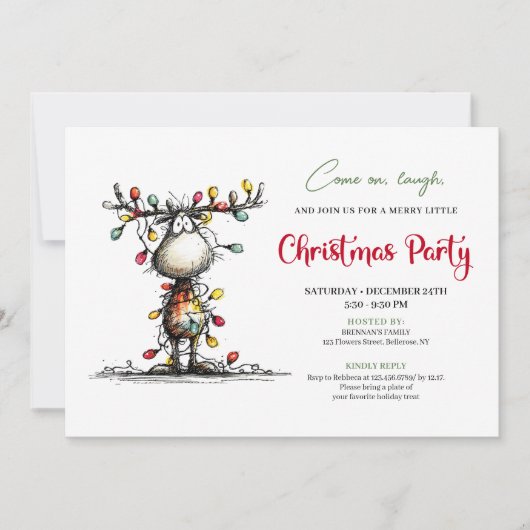 Watercolor whimsical reindeer party invitation 招待状 (正面)