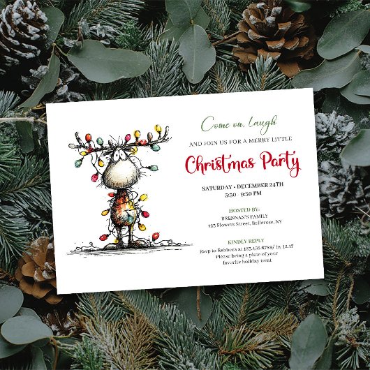 Watercolor whimsical reindeer party invitation 招待状