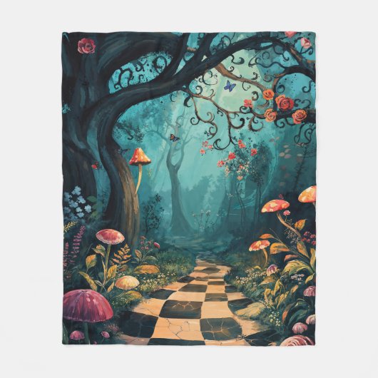 Watercolor Whimsical Wonderland Path フリースブランケット (正面)