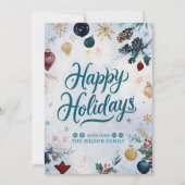 Watercolor Whimsy Festive Ornaments Christmas シーズンカード (正面)